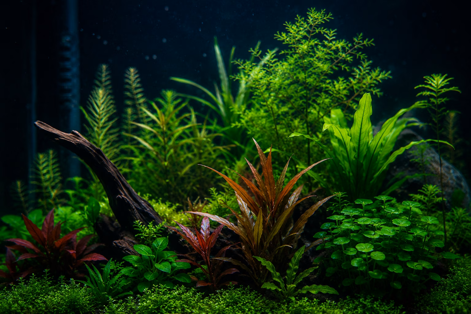 Healthy aquatic plants in a lush planted aquarium